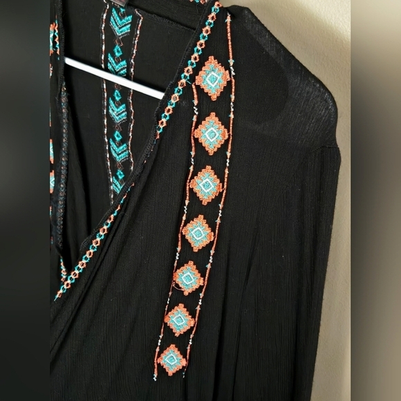 Rock & Roll Cowgirl Embroidered Boho Western Open Cardigan, Size Medium - Picture 2 of 4